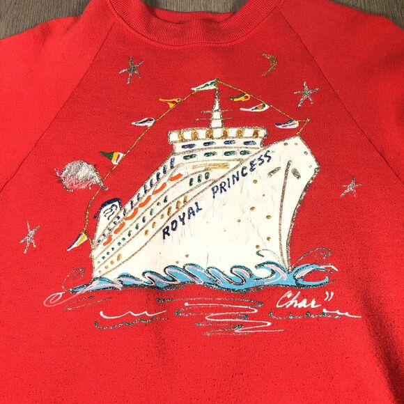 vintage Sweater Red Size Large royal princess sweater Cruise Ship Sweatshirt - Picture 2 of 8